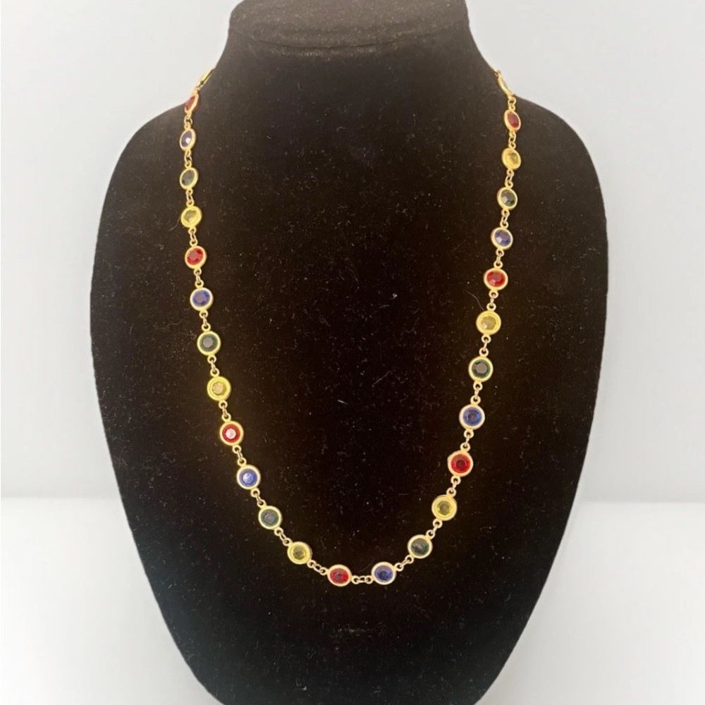 Vintage Crystal Bezel Colorful Necklace Gold Tone